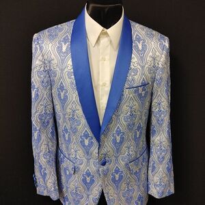 MEN'S MANZINI ROYAL BLUE & WHITE BLING PRINT COAT